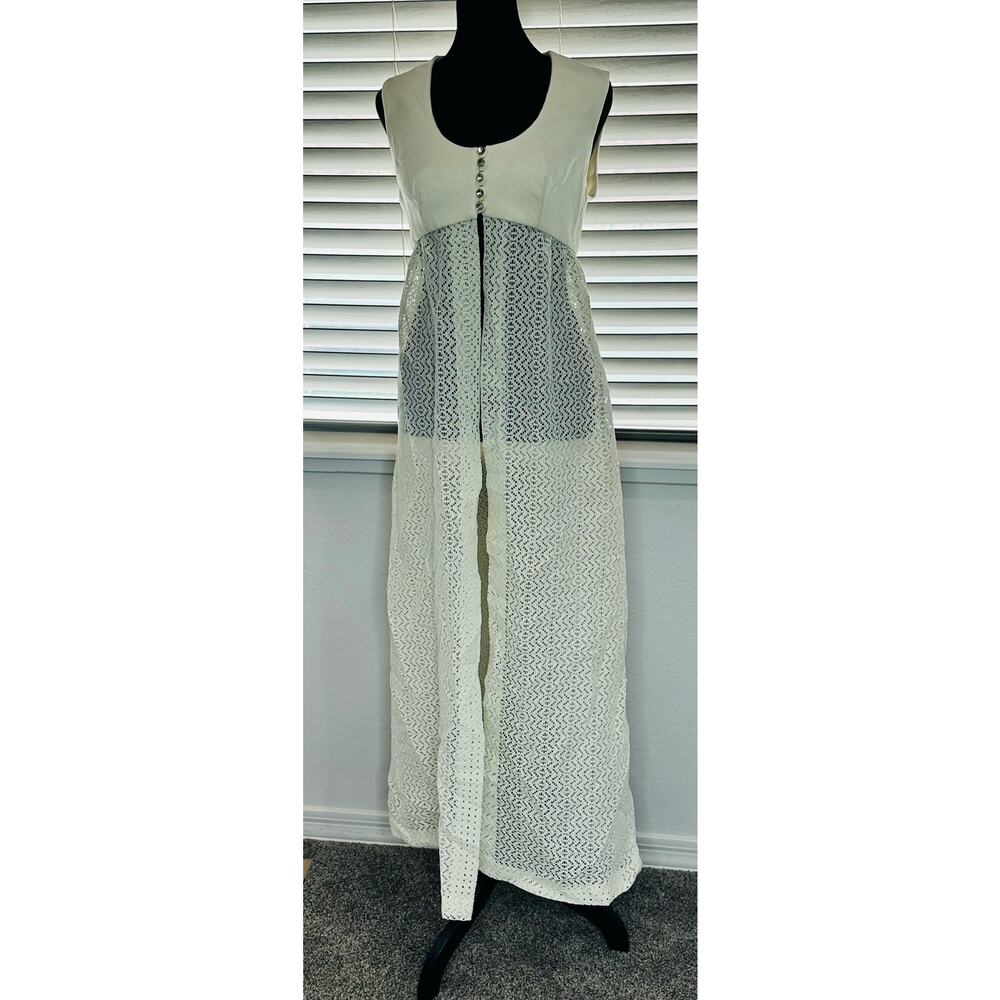 Vintage Ivory Duster Vest Maxi Large Diamond Buttons Unbranded 1970’s Stunning